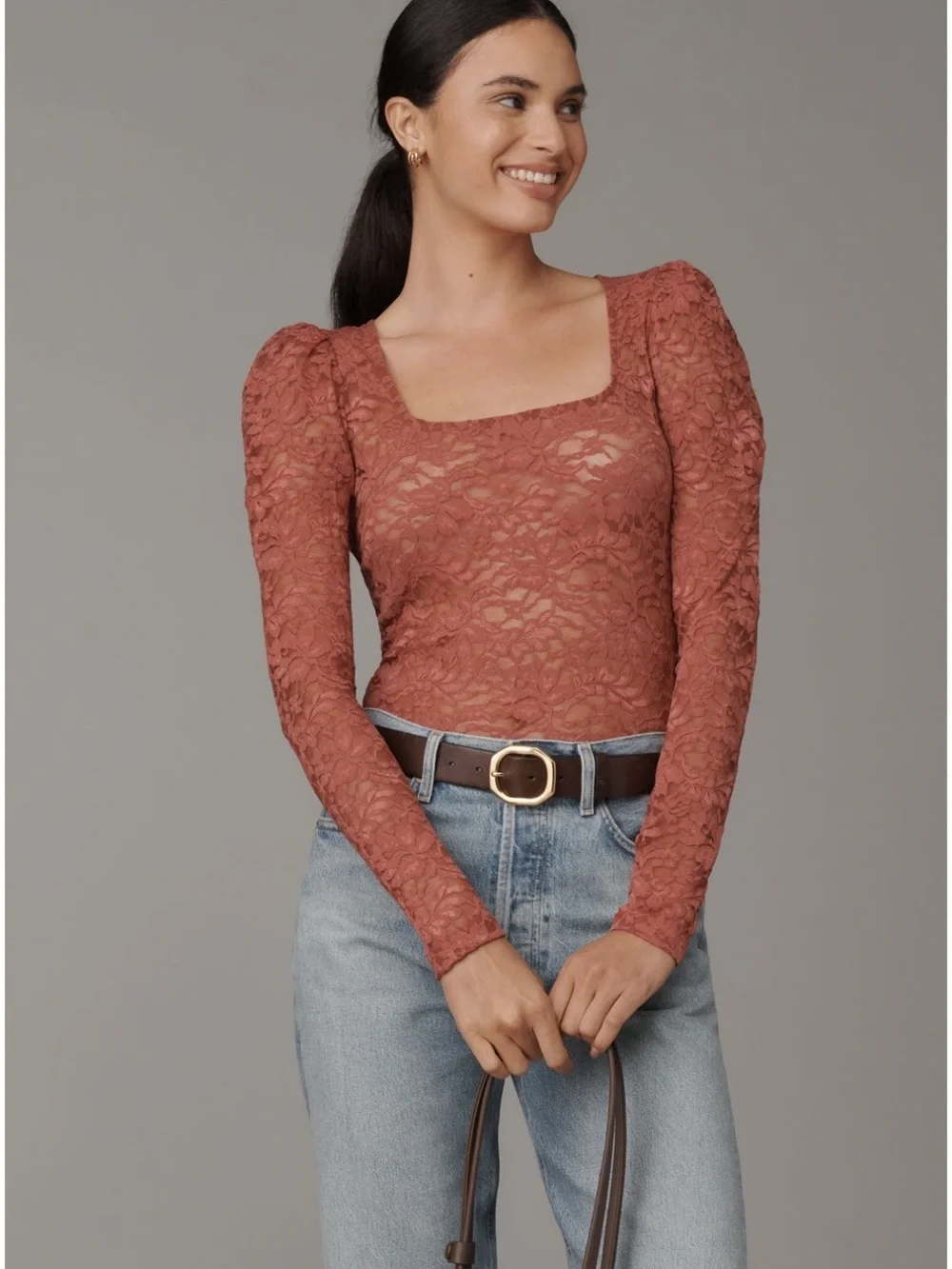 Anthropologie Effortless Regency Puff-Sleeve Sheer Long Sleeve Lace Top Size XS - Picture 11 of 11